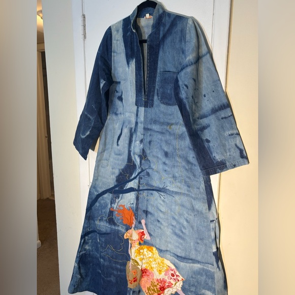 Serendipity Vintage Hand Embroidered Dyed Denim Dress.In Museum Collection.SZ L - Picture 1 of 16